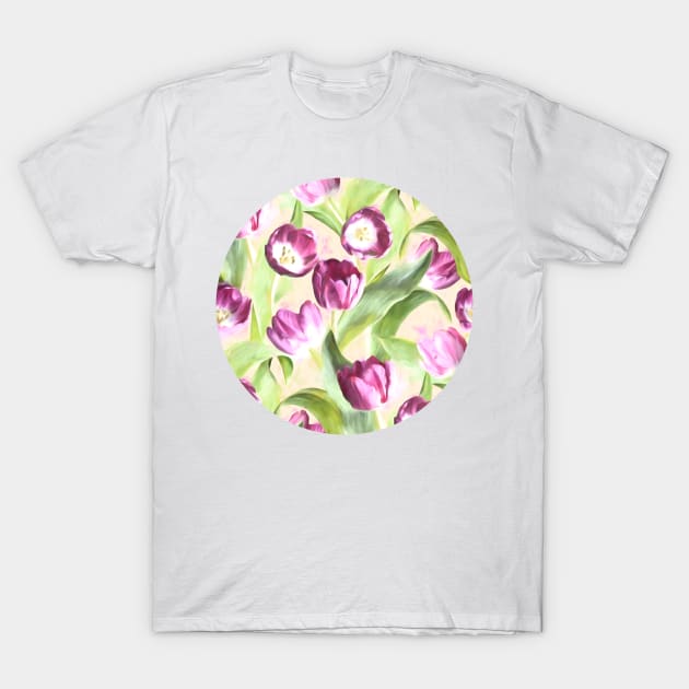 Bright Tulips on Soft Grey T-Shirt by micklyn